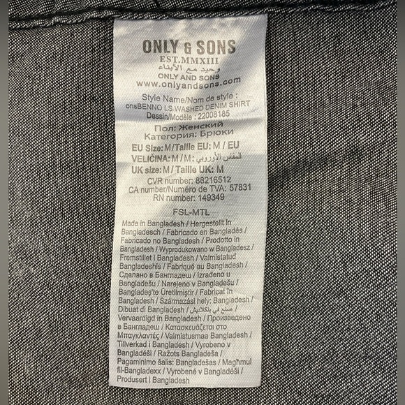 ONLY & SONS Men's Medium Soft Faded Black Denim 100% Cotton Shirt Slim Fit - Picture 10 of 11